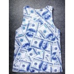 White US Dollars Bank Notes Cash Net Sleeveless Mens T-shirt Vest Sports Tank Top